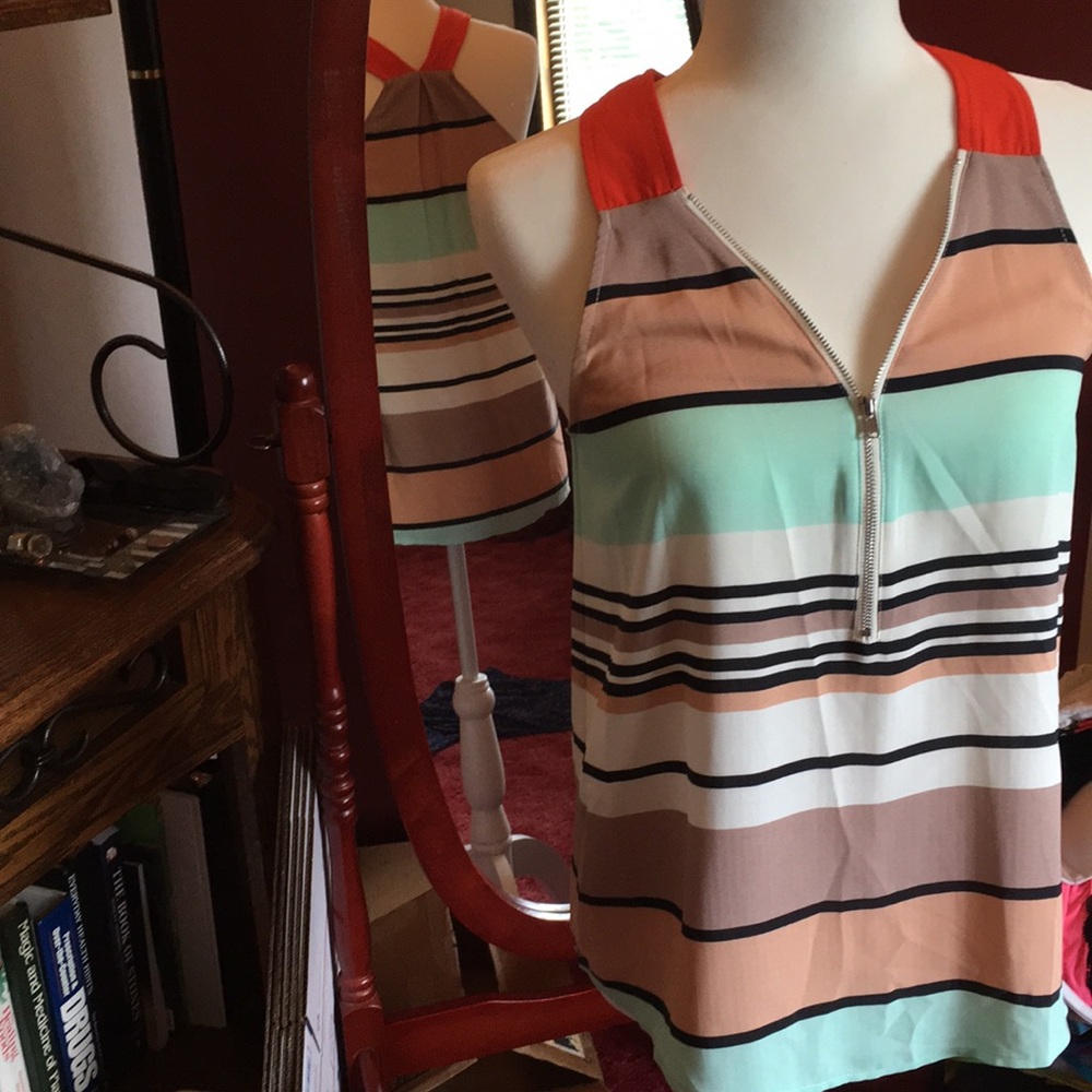 Silky striped halter top blouse - Picture 2 of 5